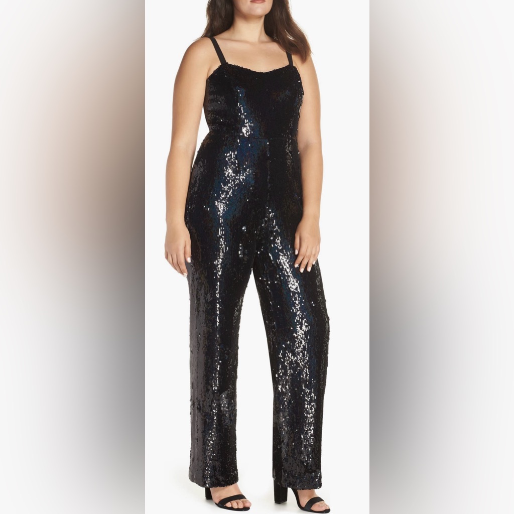 Dress The Population Victoria Sequin Black Jumpsuit, Size Xl